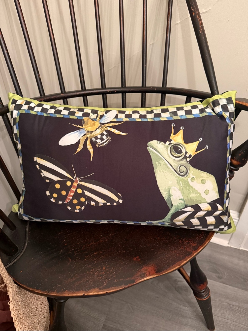 Mackenzie Childs frog and bee lumbar decorative pillow